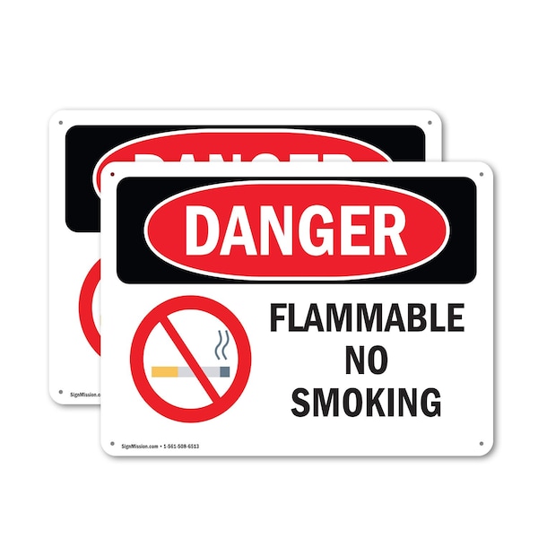 Signmission Flammable No Smoking Danger Sign, Plastic, 14in W x 10in L, 2PK OS-2PACK-DS-P-1014-L-1824 - main
